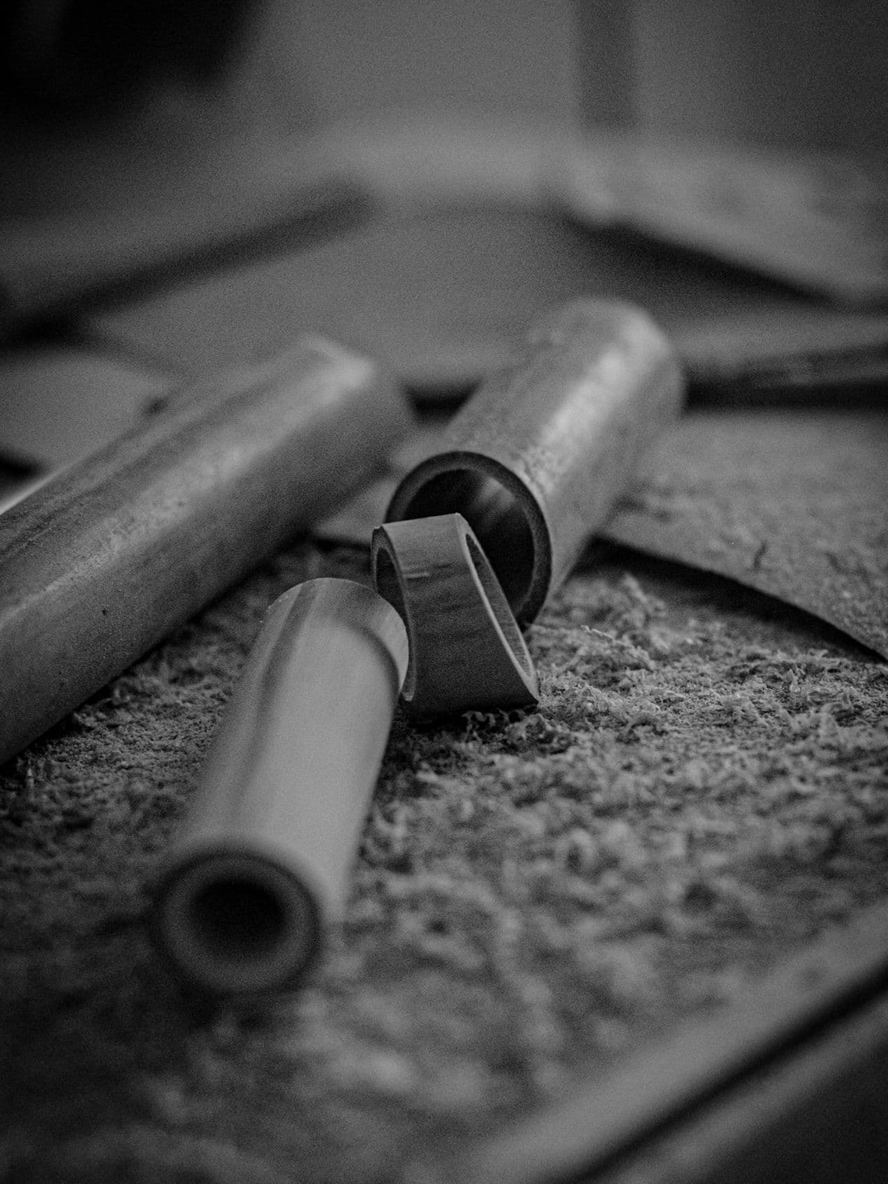 Imagem com bambu cortado, preparação para a confecção de um Tepi.